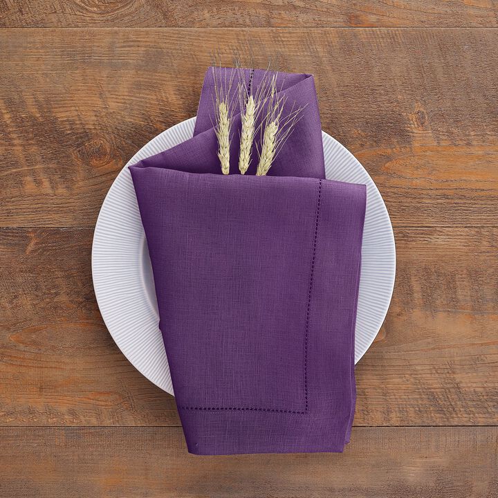 Solino Home 100% Pure Linen Dinner Napkins 20 x 20 Inch Set of 4 | Classic Hemstitch