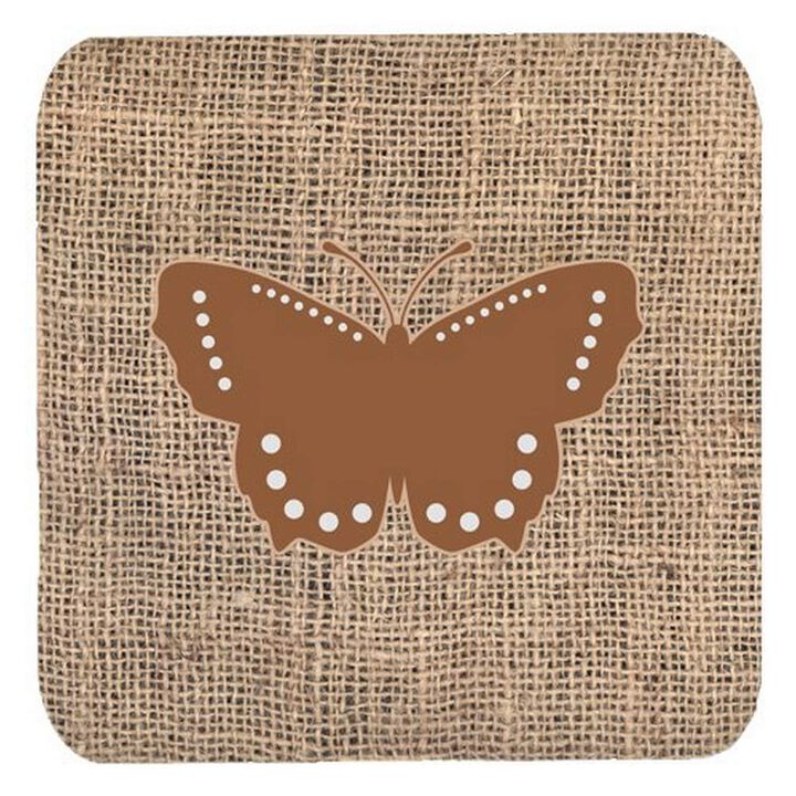 Caroline's Treasures BB1033-BL-BN-FC Butterfly Burlap and Brown Foam Coasters (Set of 4), 3.5 H x 3.5 W, Multicolor