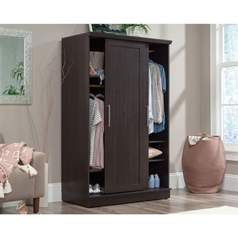 Farmhouse Wardrobe Armoire with Sliding Doors and Garment Rod – Rustic Closet Storage for Bedroom