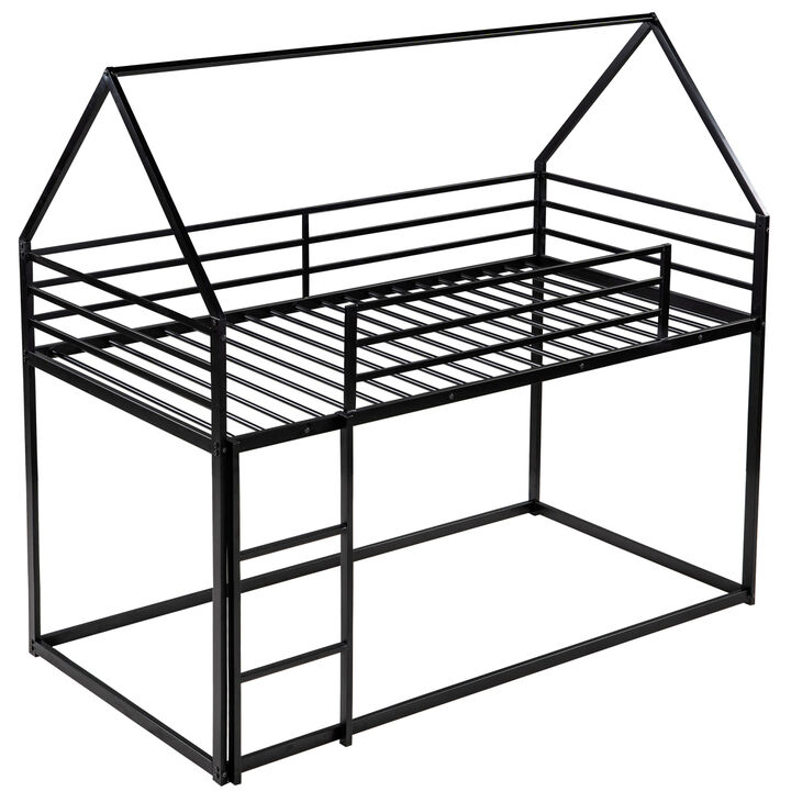 Twin over Twin House Bunk Bed with Built-in Ladder
