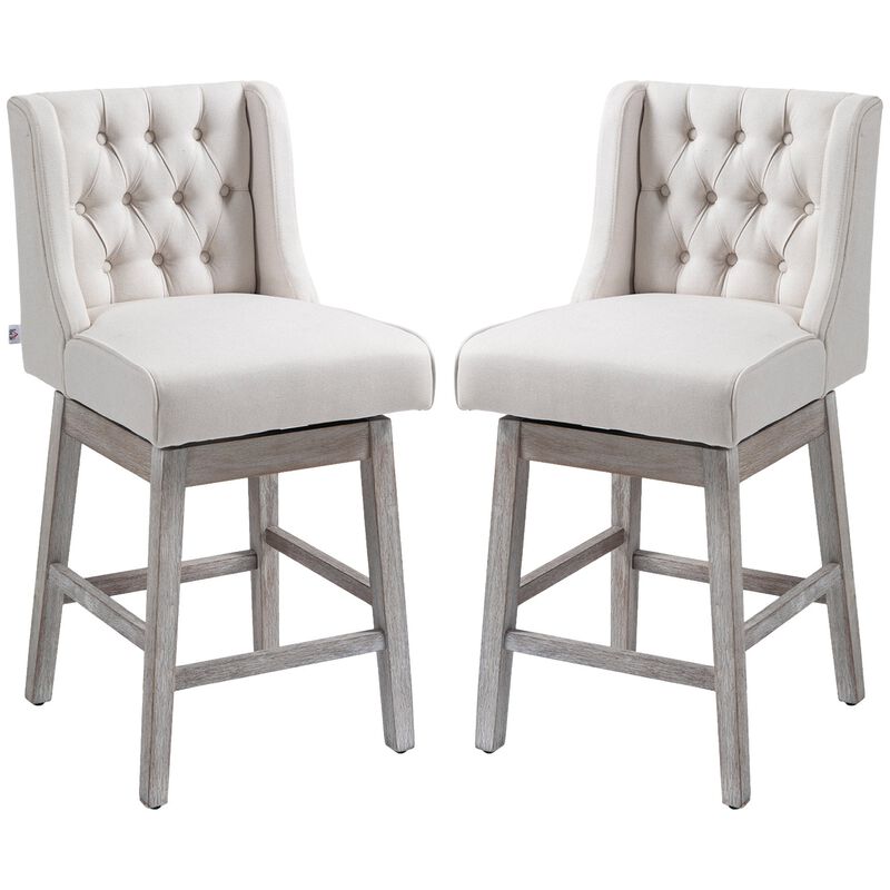 Beige Swivel Bar Stools: Set of 2, 27" Counter Height, Linen