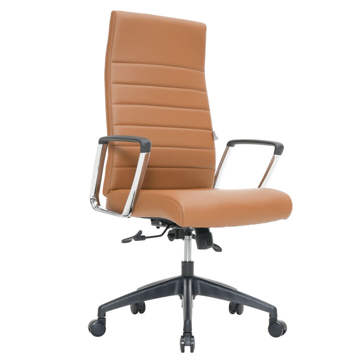 LeisureMod Hilton Modern High Back Leather Conference Office Chair with Adjustable Height & Swivel – Ergonomic and Stylish Office Seating