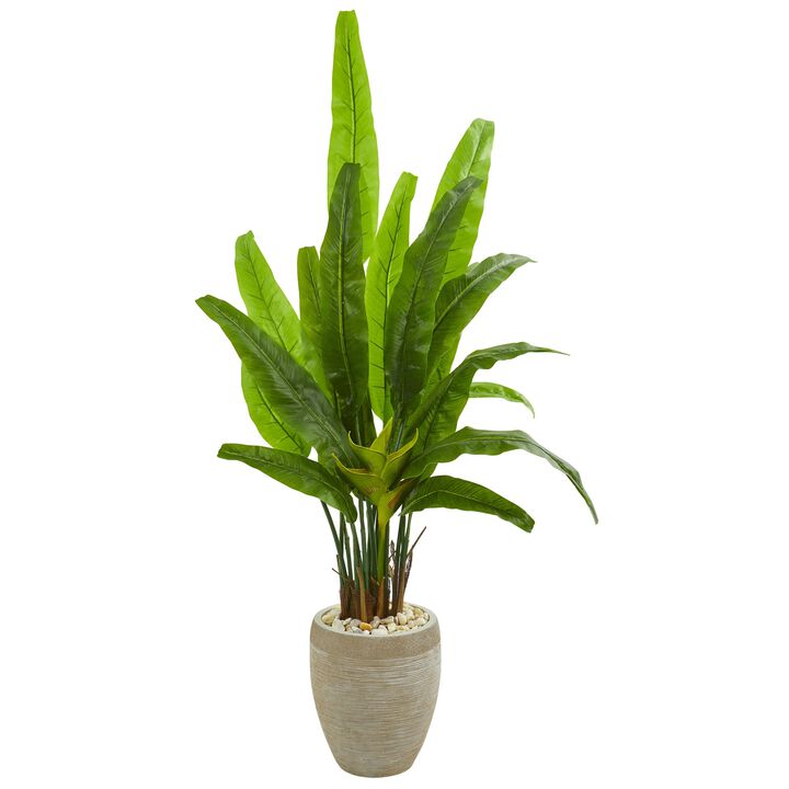 Hivvago 64 Inches Travelers Palm Artificial Tree in Sand Colored Planter