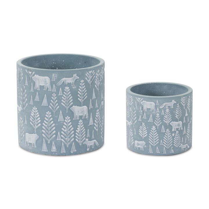 Winter Stone Planter for Seasonal Décor and Elegant Plant Display (Set of 2)
