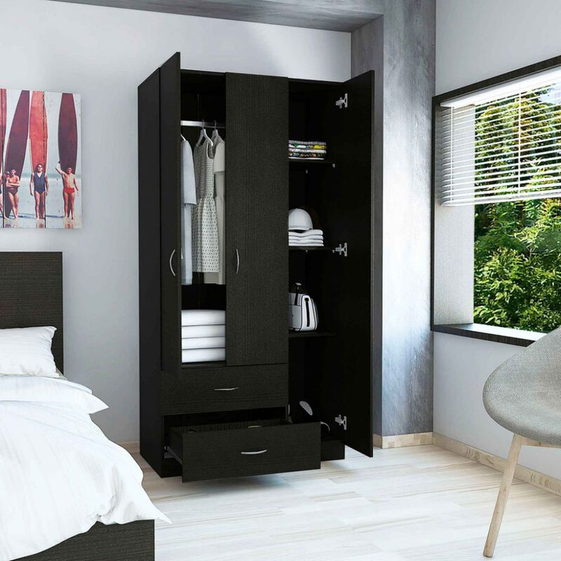 Three Door Armoire Clark, Bedroom, Black