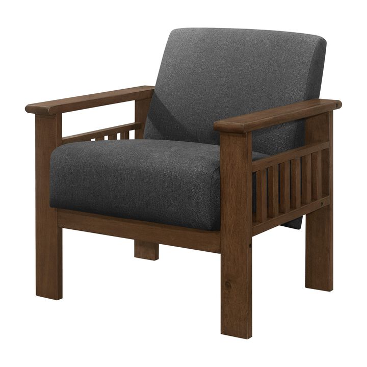 Bella 32 Inch Accent Chair Armchair, Storage Arms, Dark Gray, Solid Wood - Benzara