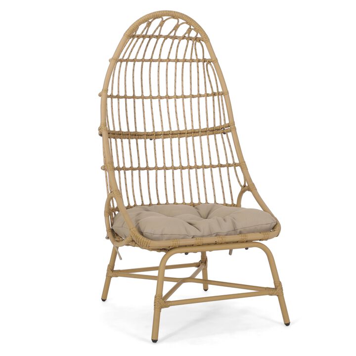 Elena Outdoor Accent Chair, Cocoon Egg Shape, 53 Inch Brown Rattan - Benzara