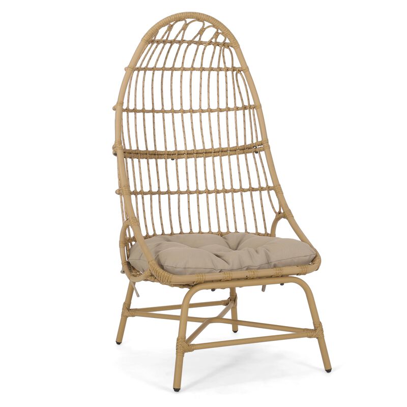 Elena Outdoor Accent Chair, Cocoon Egg Shape, 53 Inch Brown Rattan - Benzara
