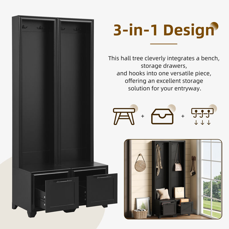 Merax Free Standing Hall Tree Seating Bench with Storage Drawers