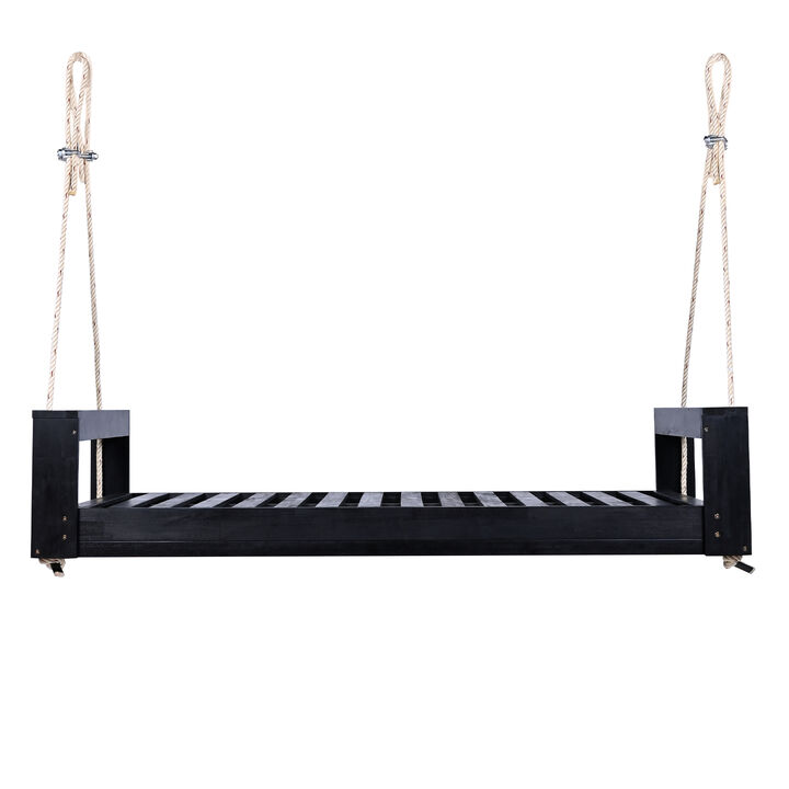 Merax Outdoor Patio Acacia Wood Porch Swing Frame with Hemp Ropes
