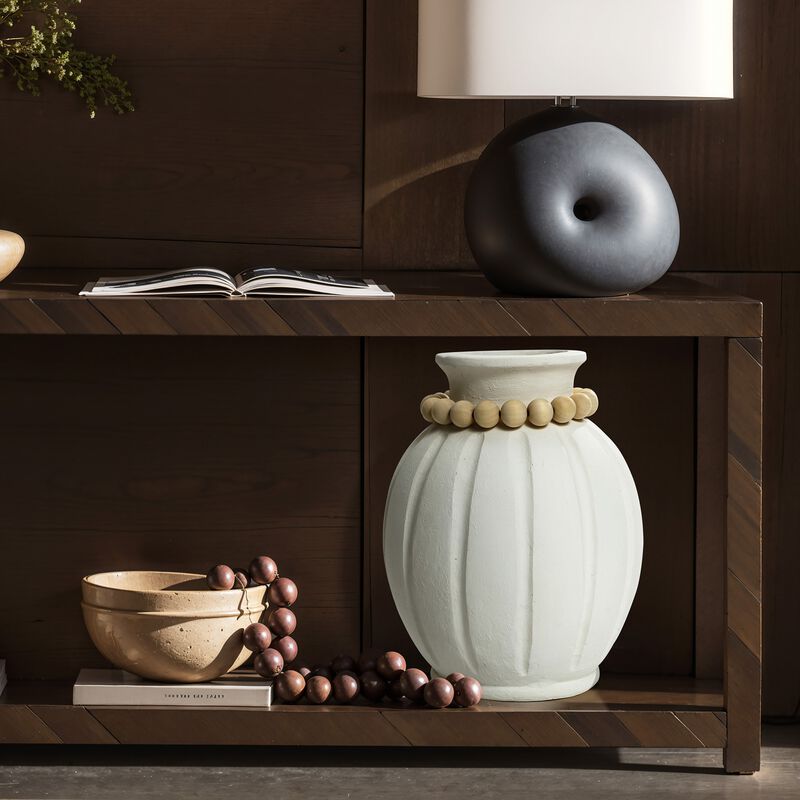 LuxenHome Modern White MgO 15-Inch Tall Round Vase