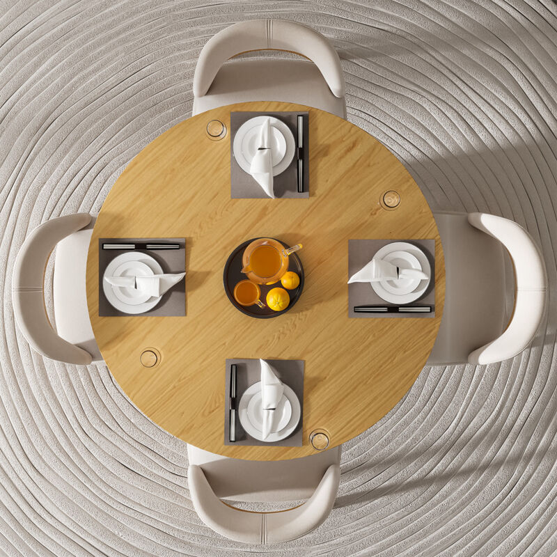 46 Cinna Modern Walnut Oak Wood Round Dining Table （Seats 4）