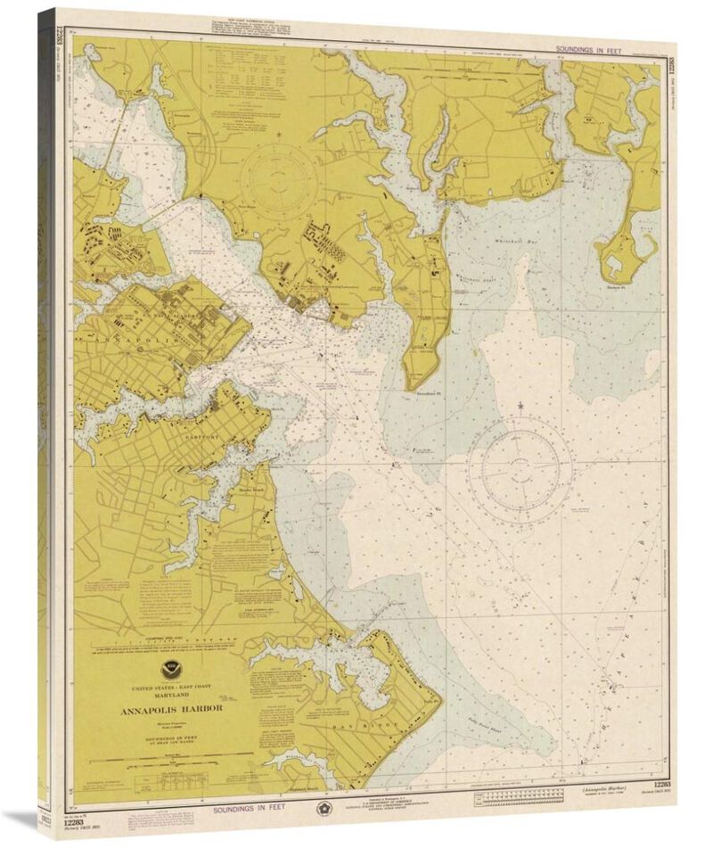 Nautical Chart - Annapolis Harbor ca. 1975 - Sepia Tinted-Canvas Art-31.6x40