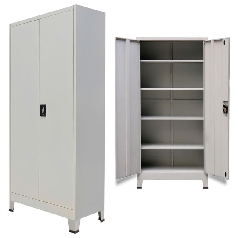 vidaXL Office Cabinet with 2 Doors Steel 35.4"x15.7"x70.9" Gray