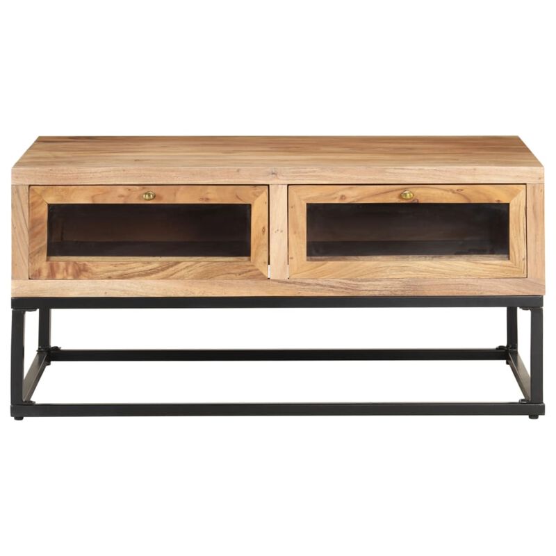 vidaXL Coffee Table with Drawers - Solid Acacia Wood, Industrial Design, Easy Assembly, Storage Solution, Home Decor, 35.4"x23.6"x15.7"