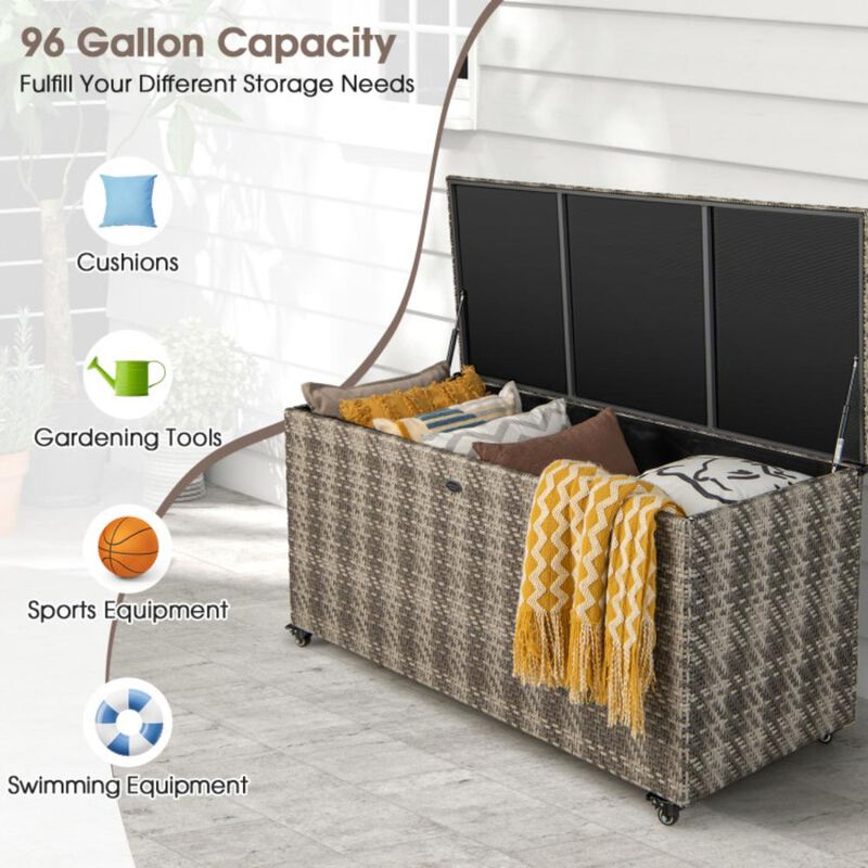 Hivvago 96 Gallon PE Wicker Outdoor Storage Box with 4 Wheels