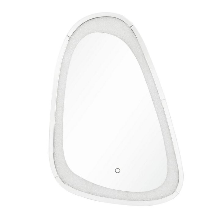 Irregular Beveled Wall Mirror with Touch Led, Silver-Benzara