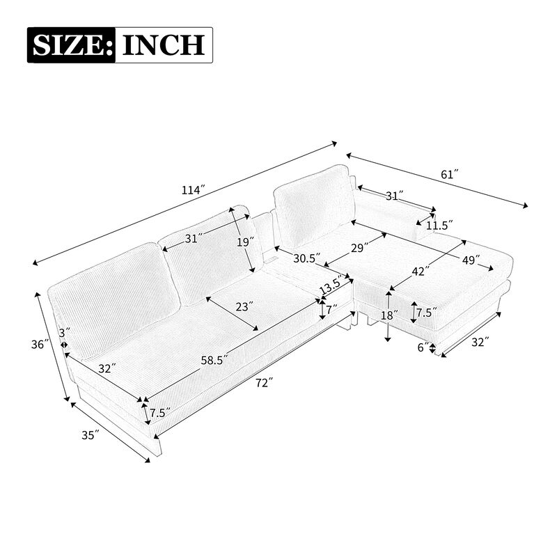 Merax L-shaped Sofa Sectional Sofa with Two USB Ports