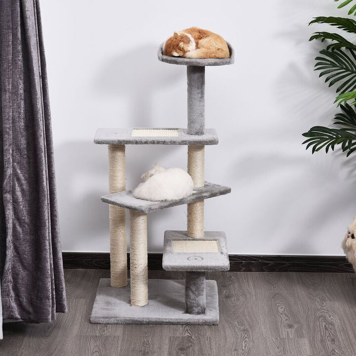 Gray Feline Playground: 40" 5-Level Revolving Cat Tree