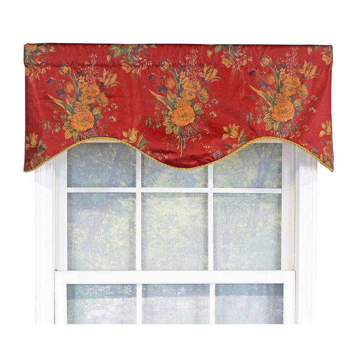RLF Home Eliza Excellent Deep Color Background Cornice Stylish Window Valance 3" Rod Pocket 50" x 17" Red Wine