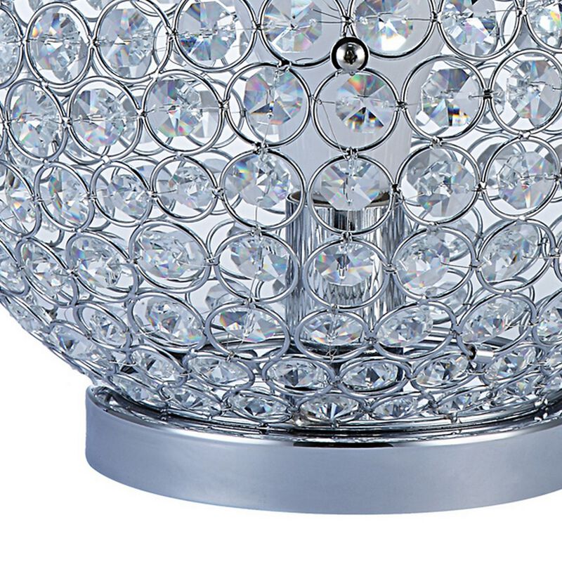 Hazel 13 Inch Table Lamp, Crystal, LED Globe Shade, Metal, Clear Finish - Benzara