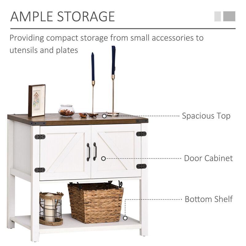White Kitchen Cupboard: 2-Door Freestanding Cabinet with Bottom Shelf