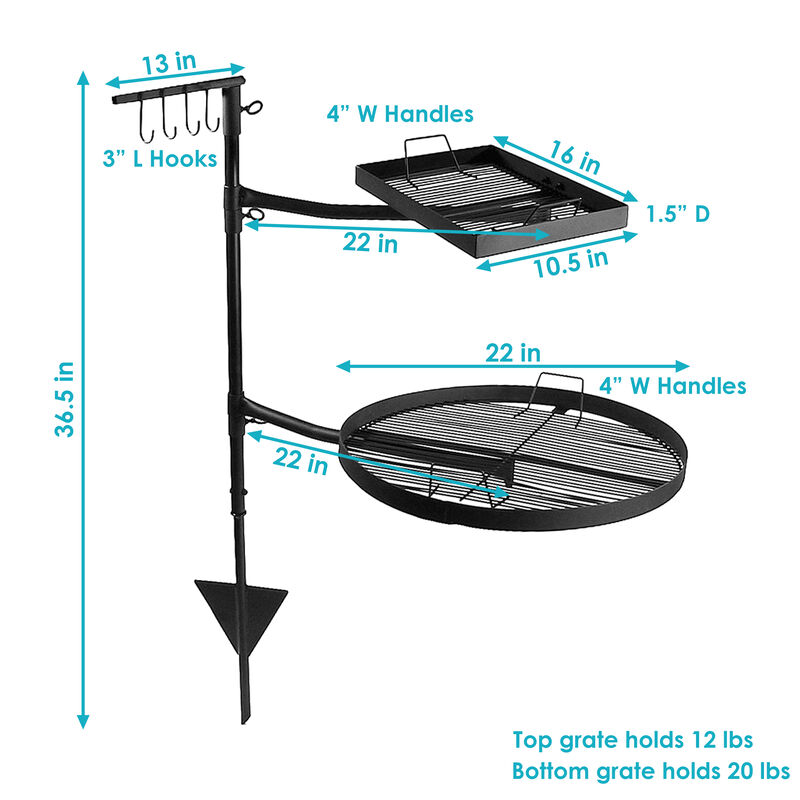 Sunnydaze Steel Fire Pit Cooking Grill Swivel Set with Stand/Ground Stake