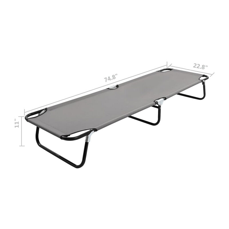 Zena Outdoor Lounger Sunbed, Gray Fabric, 75 Inch Foldable Steel Frame - Benzara