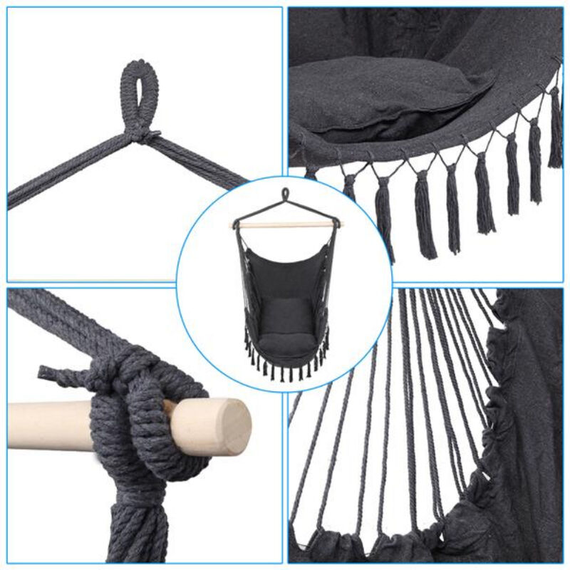 Tassel Plus Pillow Hanging Chair, Elegant Swing Chair for Porch, Patio, or Bedroom