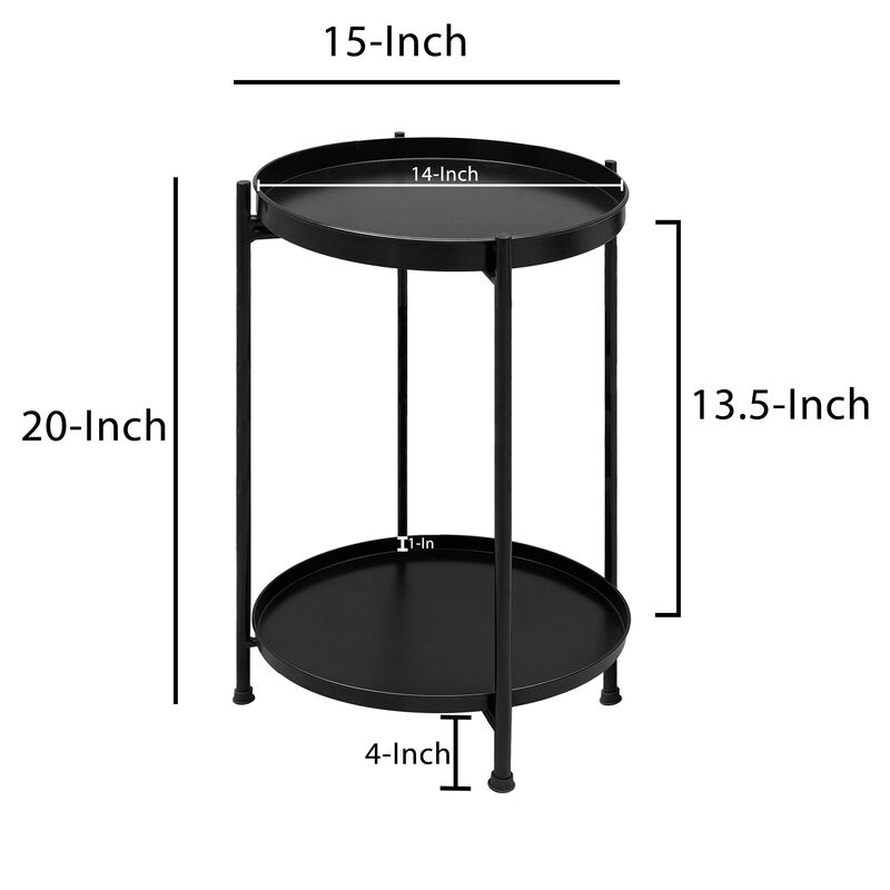 15 Inch Modern Side End Table, Metal Round Tray Top, Foldable Legs
