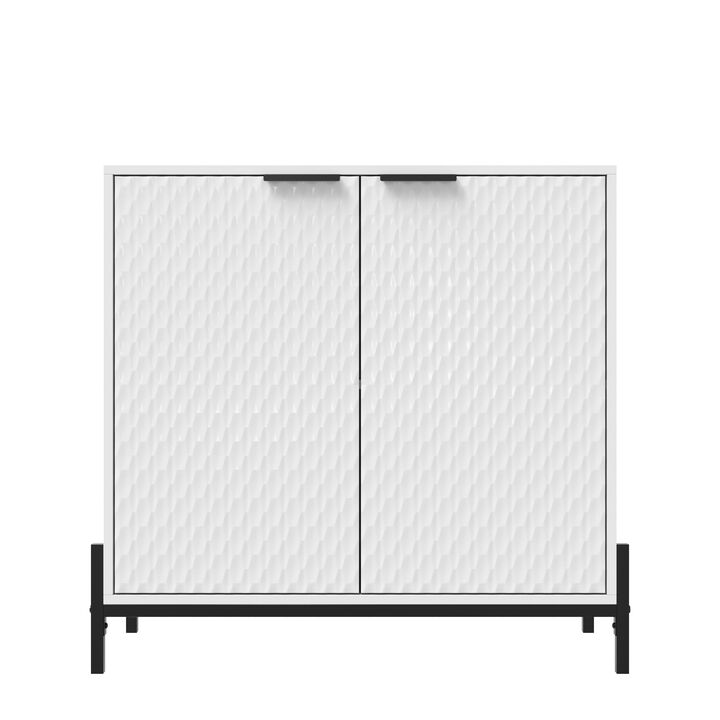 Elegant 2-Door Storage Cabinet with Adjustable Shelves and Geometric Design
