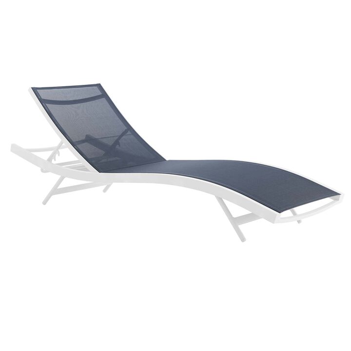 Glimpse Outdoor Patio Mesh Chaise Lounge Chair - White Navy