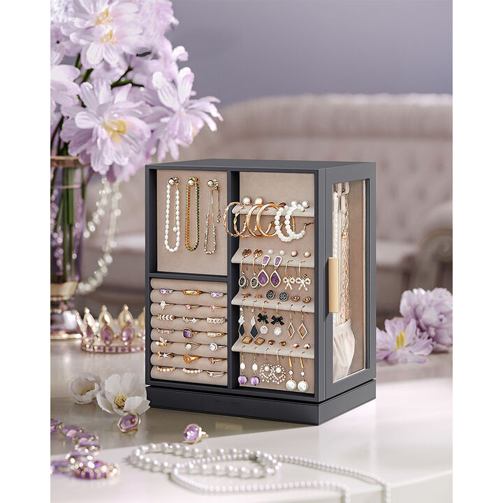 360° Rotating Jewelry Box with Multi-Layer Storage and Elegant Design
