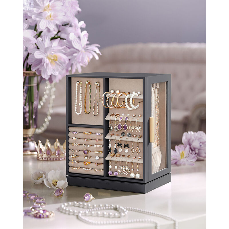 360° Rotating Jewelry Box with Multi-Layer Storage and Elegant Design
