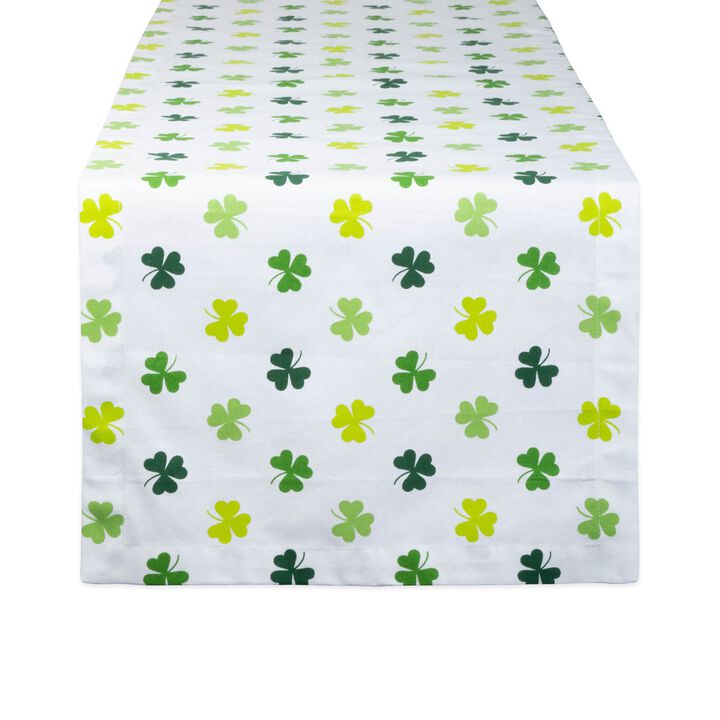 72" White and Green Shamrock Printed Rectangular Table Runner