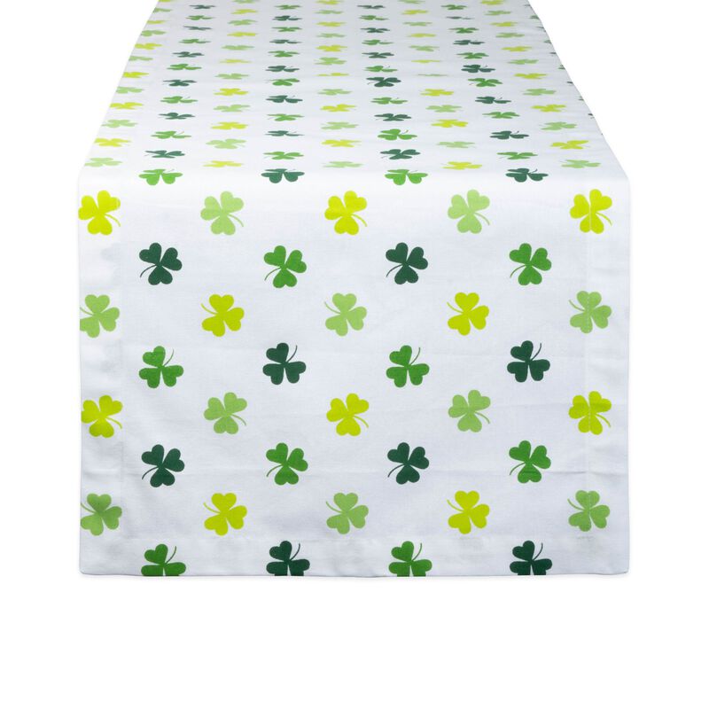 72" White and Green Shamrock Printed Rectangular Table Runner