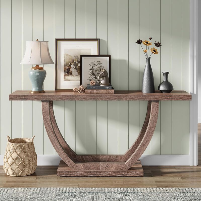 Farmhouse Console Entryway Table: 63 Inches Console Table with Wooden Legs, Narrow Long Foyer Sofa Table Behind Couch for Hallway, Entrance, Living Room, All Wood, Deck Boxes