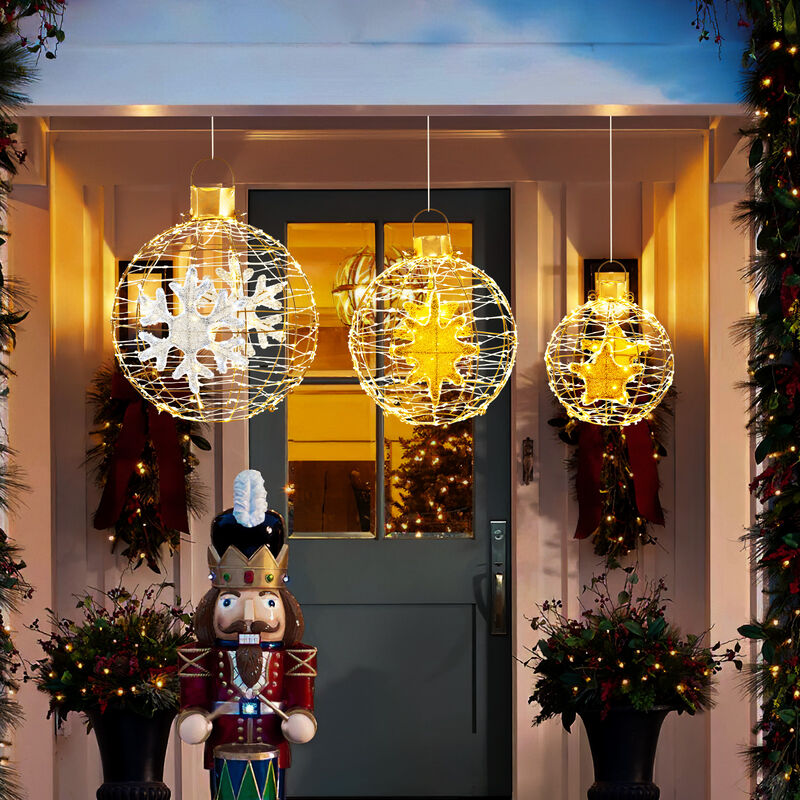 3 Pieces Pre-Lit Lantern Balls with Bright LED Lights and Ground Stakes