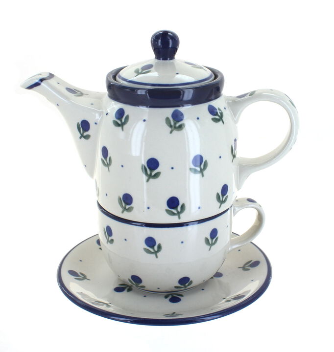 Blue Rose Polish Pottery Herb Garden Tea for One