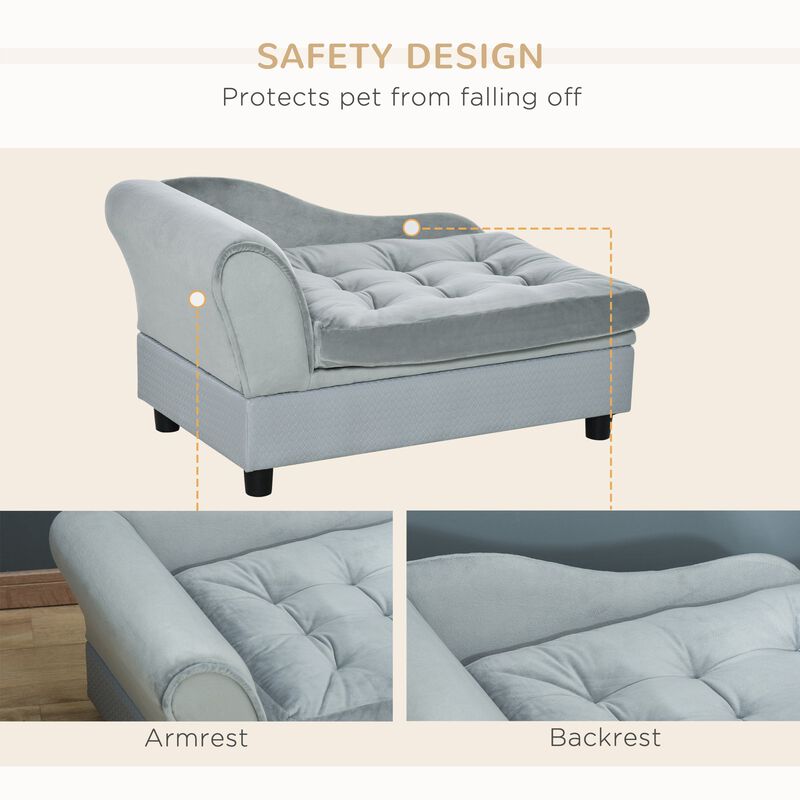 Light Blue Pet Bed: Plush Sofa with Storage for Small Dogs & Cats