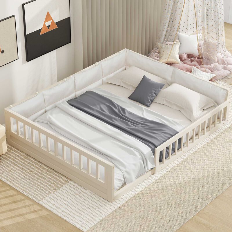 Merax Wood Platform Bed with Guardrail and Pillow