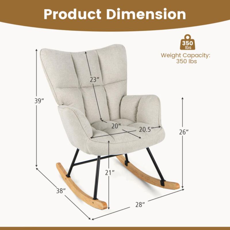 Hivvago Linen Nursery Rocking Chair with High Backrest and Padded Armrests