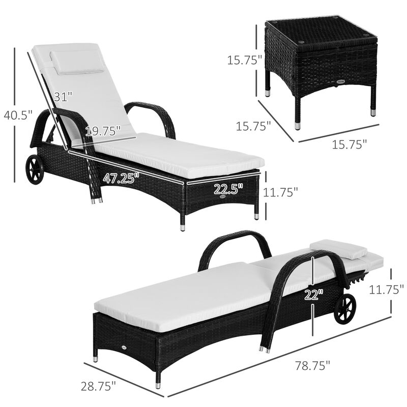 Black Wicker Relaxation: 3-Piece Outdoor Lounge Set with Table & Wheels