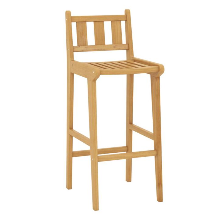 Hivvago 30 Inch Teak Wood Bar Chair with Footrest and Backrest for Deck Poolside Garden