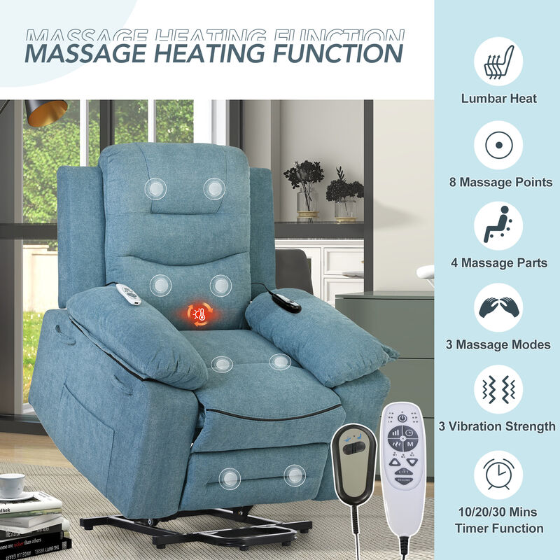 Massage Recliner,Power Lift Chair for Elderly with Adjustable Massage and Heating Function,Recliner Chair with Infinite Position and Side Pocket for Living Room ,Beige