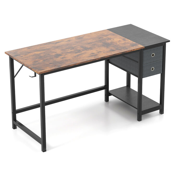 Home Office Desk with 2 Drawers Hanging Hook