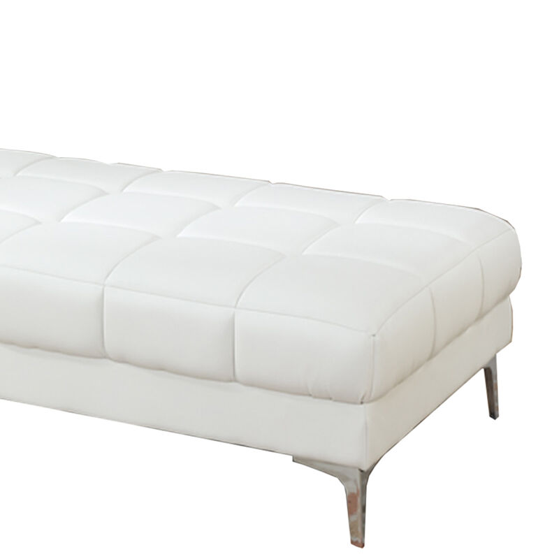 Modish Bonded Leather Ottoman In White-Benzara