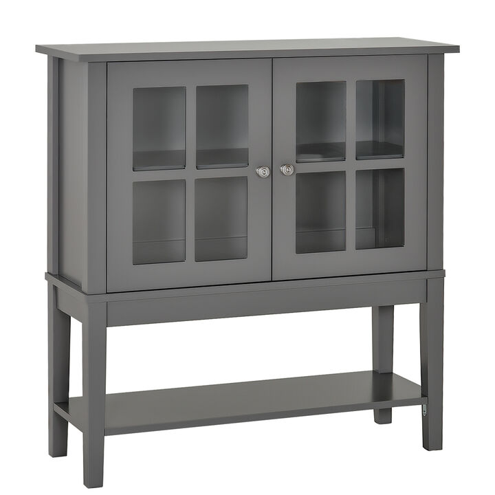 Wood Sturdy Living Room Storage Table Sideboard Buffet with Window Pane Doors