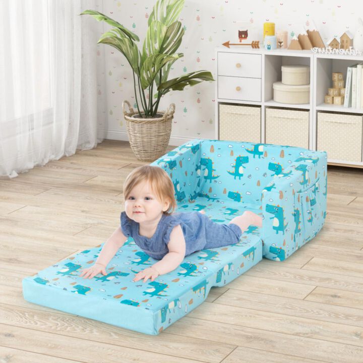Hivvago Kids Recliner Sofa Converts to Sleeper Bed for Boys Girls-Blue