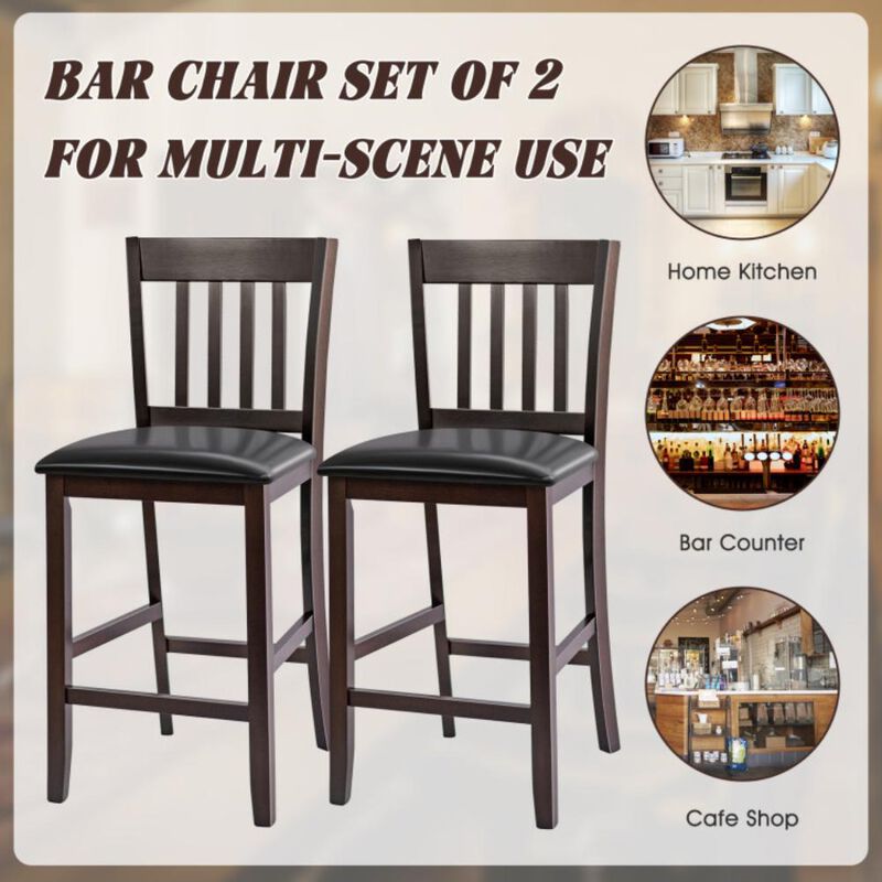 Hivvago 25 Inches Set of 2 Bar Stools with Rubber Wood Legs